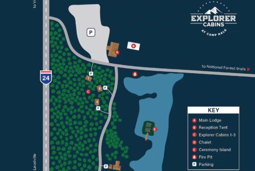 A property map of the Explorer Cabins at Camp Hale